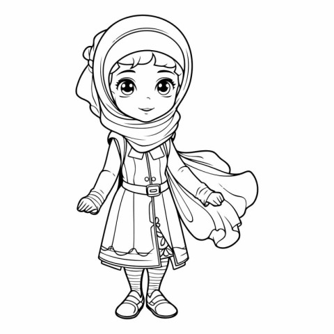 Cute little muslim girl in traditional clothes.