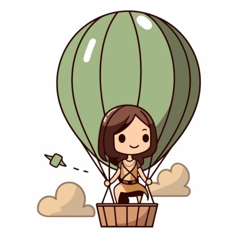 cute little girl in hot air balloon cartoon vector illustration