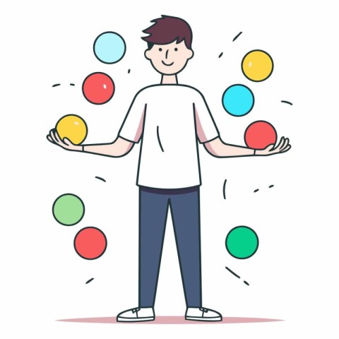 Man juggling balls. Hand drawn vector illustration in doodle sty