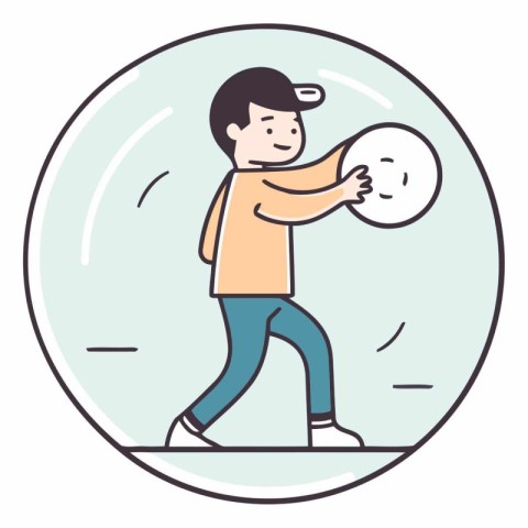 Vector illustration of a boy playing with a ball in a circle.