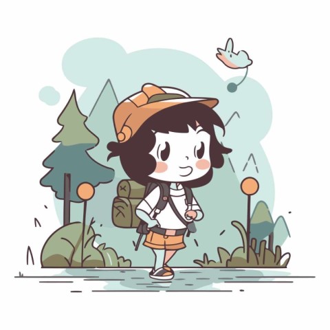 Illustration of a Cute Girl Walking in the Park - Vector