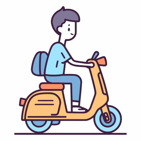 Man riding scooter in thin line style design.