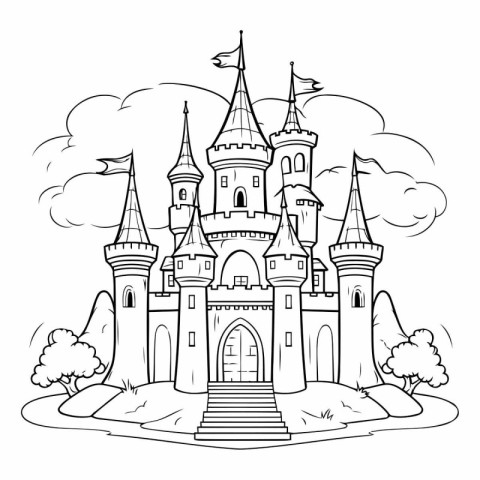 Cartoon castle. Fairy tale castle for coloring book