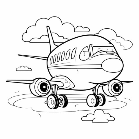 Airplane in the clouds. Coloring book for children