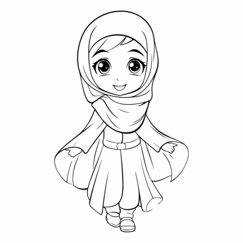 Cute muslim girl in hijab for coloring book.