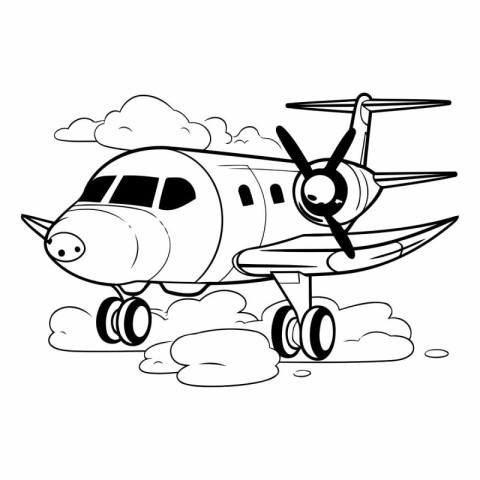 airplane flying on clouds icon cartoon vector illustration graph