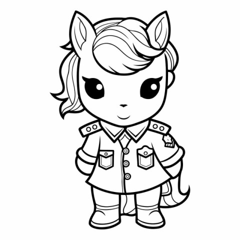 Black And White Cartoon Illustration of Cute Little Unicorn Fant