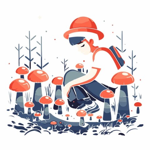 Funny cartoon gnome in the forest for your design