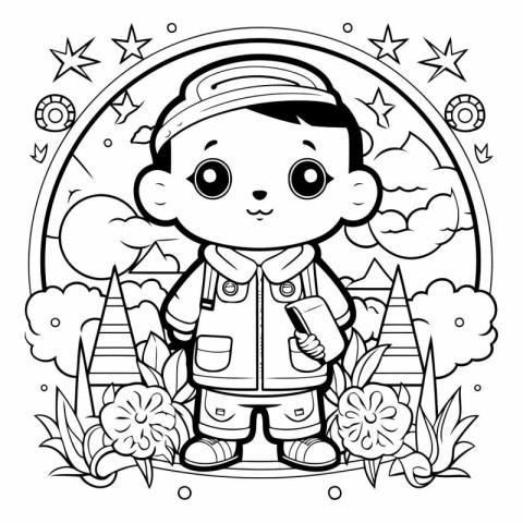 Coloring Page Outline Of a Cute Cartoon Astronaut Boy