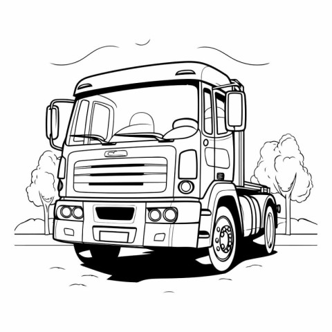 Truck on the road in black and white colors.