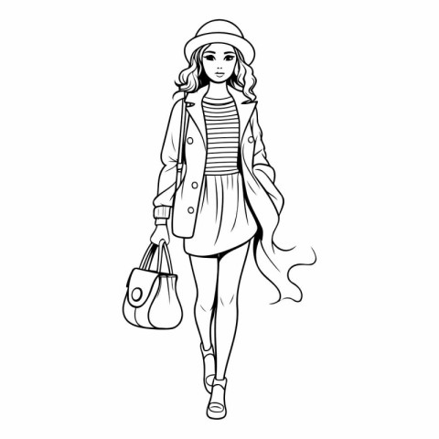 Fashion girl with a handbag in sketch style.