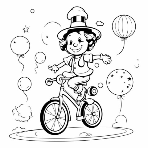 Coloring Page Outline Of a Little Girl on a Bicycle With Balloon