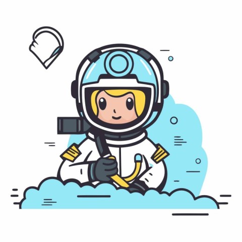 Cute cartoon astronaut in space suit and helmet.