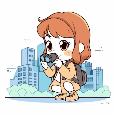 Illustration of a Cute Girl with a Camera in the City