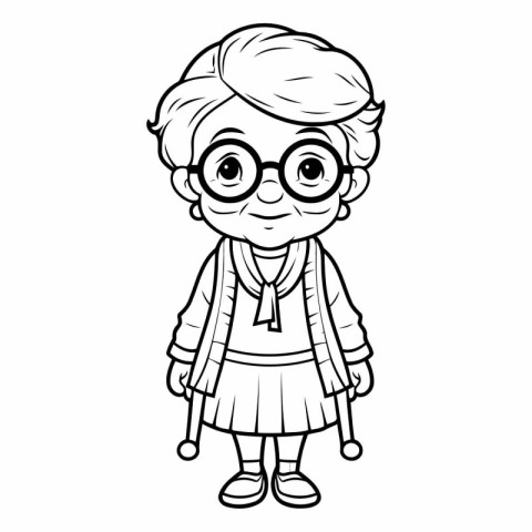 Coloring Page Outline Of cartoon girl wearing glasses.