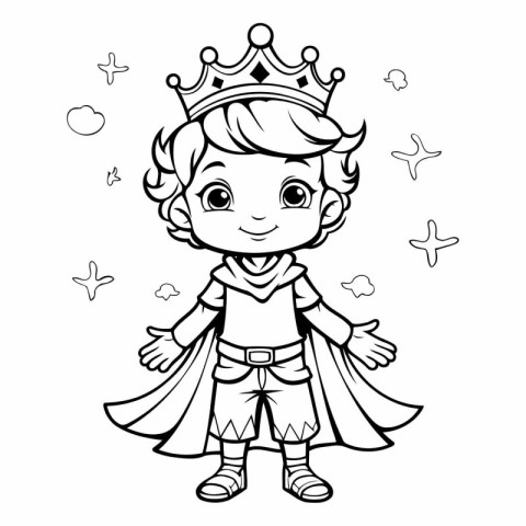 Black and White Cartoon Illustration of Cute Superhero Boy Chara