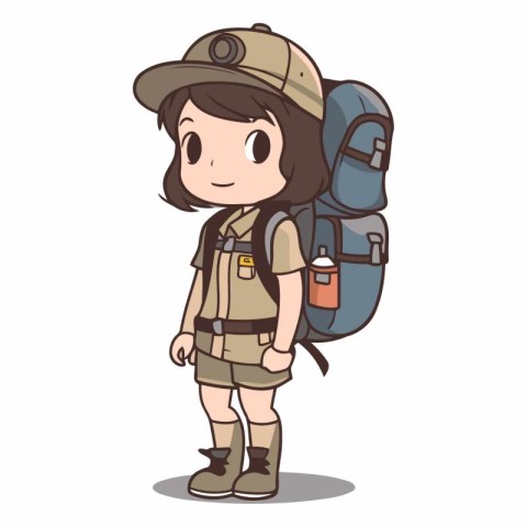 Explorer girl with backpack cartoon character vector illustratio