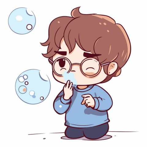 Cute little boy wearing glasses and crying. Vector cartoon illus