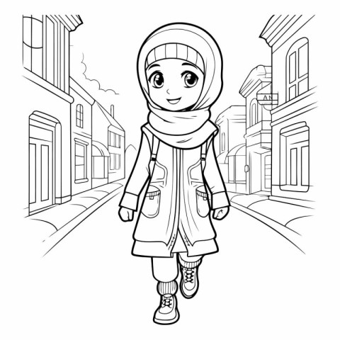 Cute little muslim girl in the city.