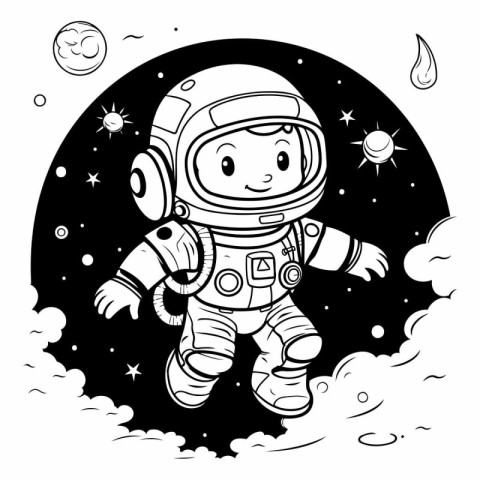 Coloring book for children: astronaut in the space