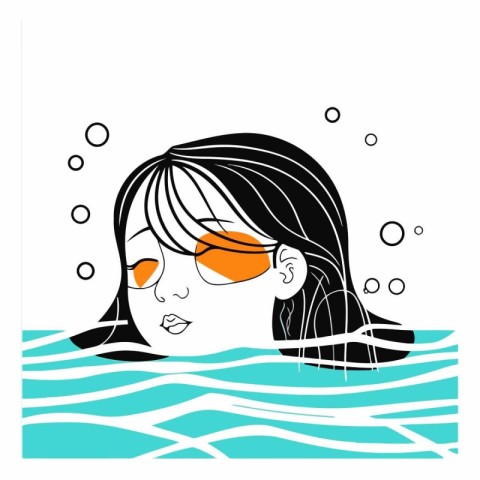 Vector illustration of a girl in a swimsuit and sunglasses. Port