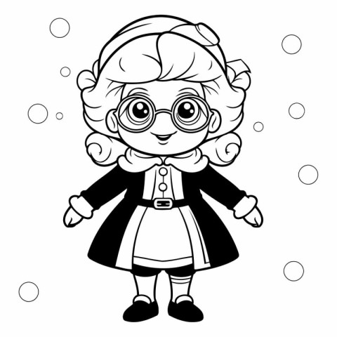 Black and White Cartoon Illustration of Cute Grandmother or Gran