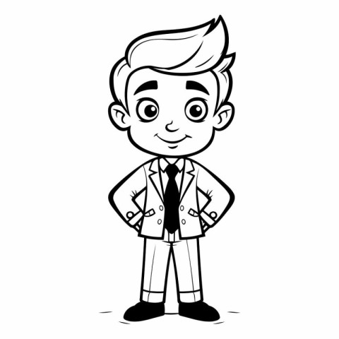 Cute Cartoon Businessman - Black and White Vector Illustration.