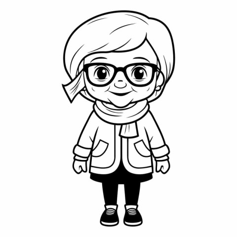 cute little girl with glasses and coat cartoon vector illustrati