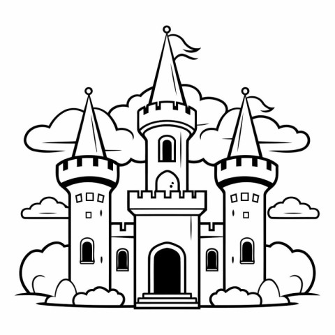 Castle icon in black and white graphic design.