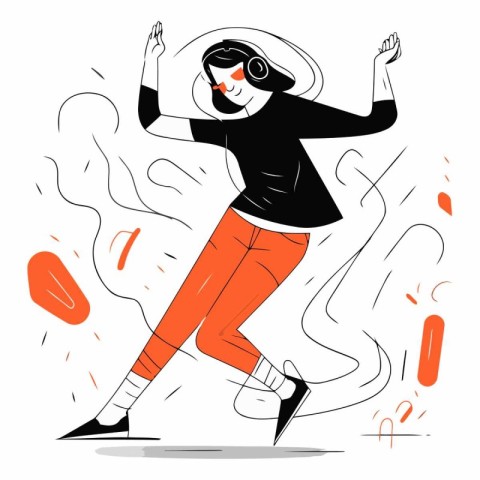 Vector illustration of a girl in a hat and glasses dancing hip-h