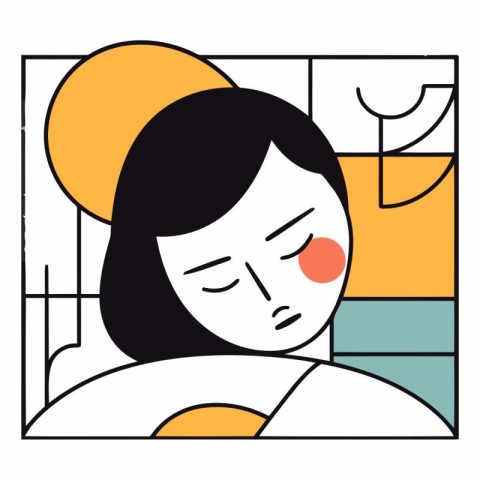 Illustration of a woman sleeping in bed in flat style.