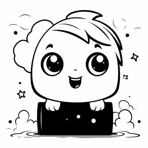 Black And White Cartoon Illustration of Cute Kid Boy Character W