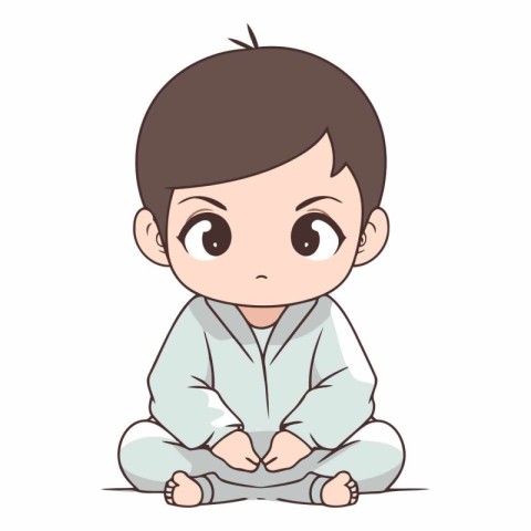 Cute little boy in kimono sitting.