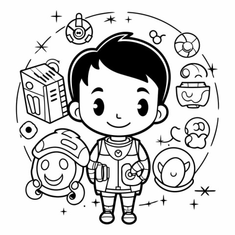 Coloring page for children. Cute cartoon astronaut.