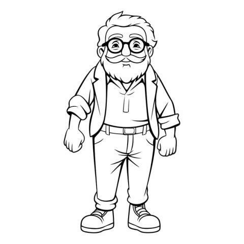 Outline illustration of an old man with glasses.