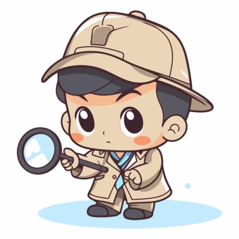 Vector illustration of a boy in work clothes and a magnifying gl