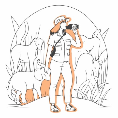 Vector illustration of a girl with a camera taking pictures of a