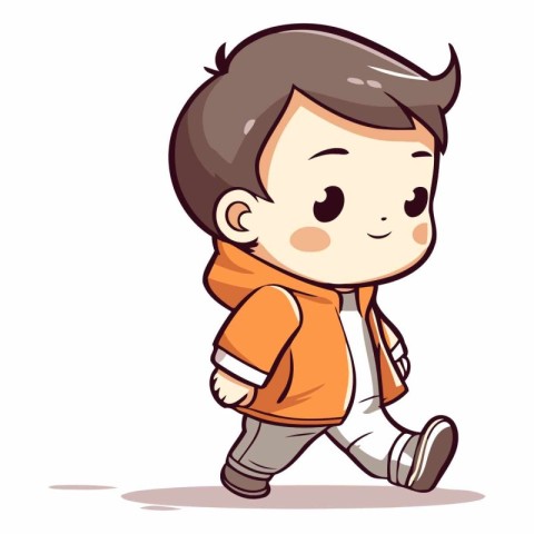 Cute little boy in orange hoodie running.