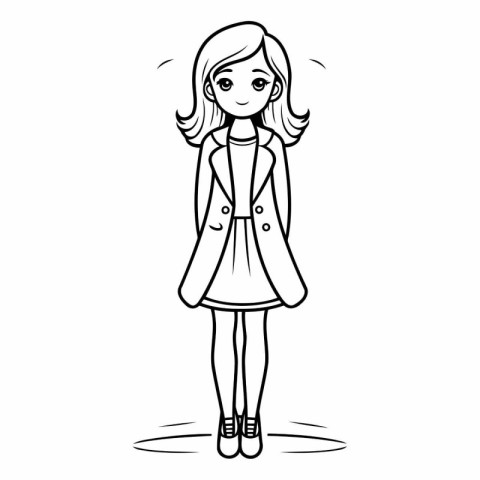 Outline of a cute little girl in a coat.