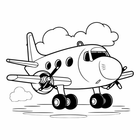 airplane flying with clouds cartoon vector illustration graphic