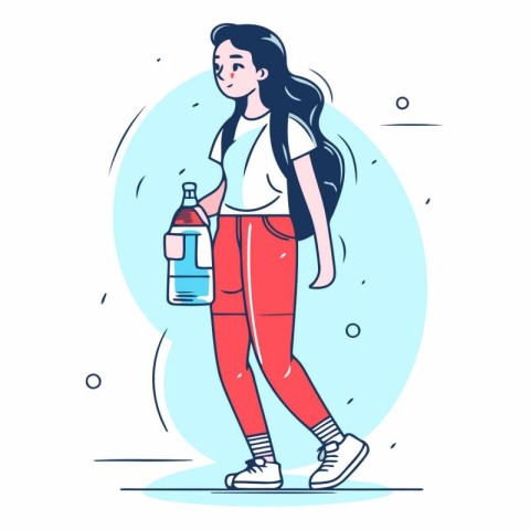 Vector illustration of a girl with a bottle of water in her hand