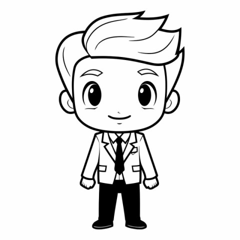 Black and White Cartoon Illustration of School Boy Student Chara