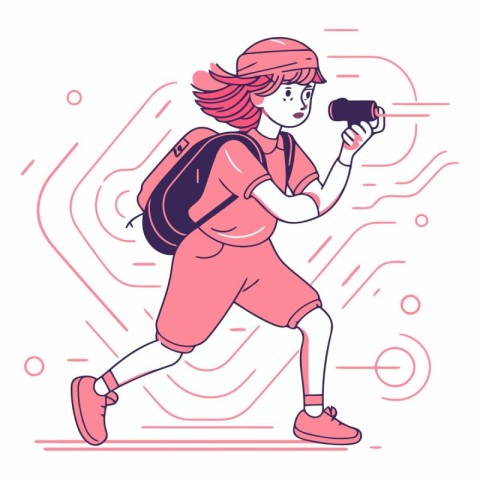 Vector illustration of a girl in sportswear with a backpack and