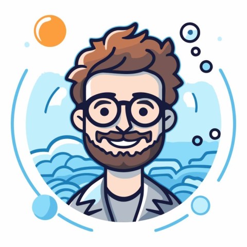 Vector illustration of a man with a beard and glasses in a blue