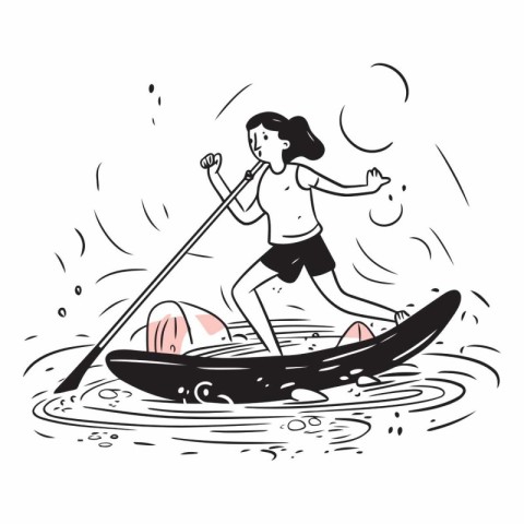 Illustration of a woman paddling on a stand up paddleboard