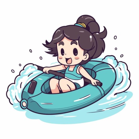 Cute little girl riding on inflatable boat.