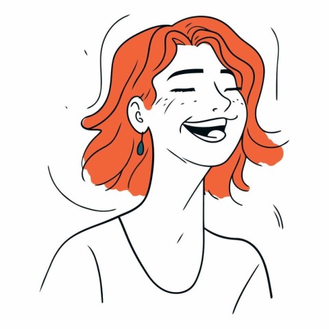 Vector illustration of a happy laughing woman with red hair and