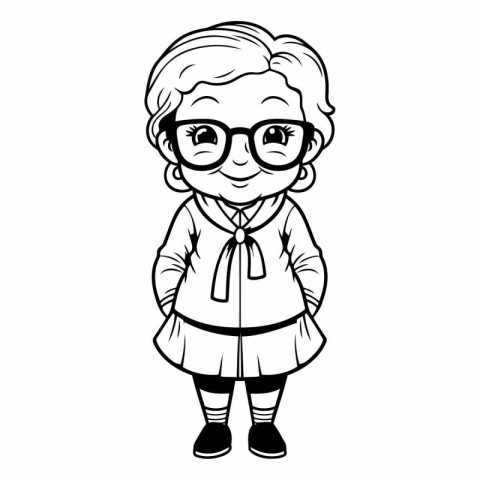 Cute little girl with glasses in cartoon style.