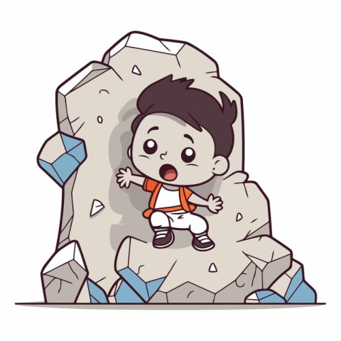 Cute cartoon boy climbing the rock of a child climbing a rock.