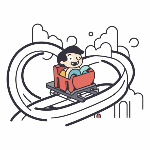 Vector illustration of a boy riding a roller coaster on the road